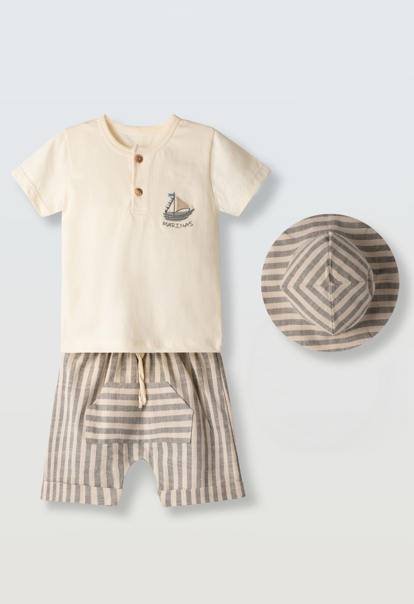 Σετ βερμούδα με καπέλο - ΕΚΡΟΥ 12M