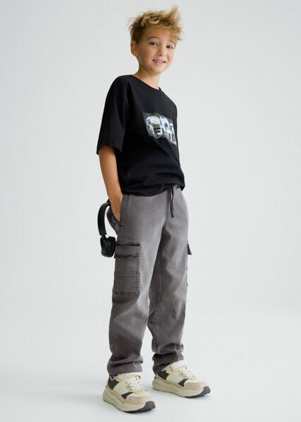 Παντελόνι denim jogger cargo - ΓΚΡΙ 14Y