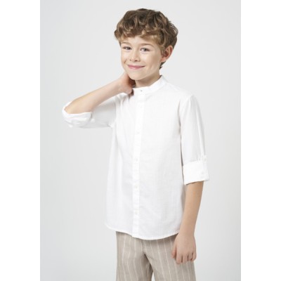 Long sleeve mao collar shirt - WHITE 14Y