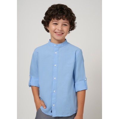 Long sleeve mao collar shirt - BLUE 10Y