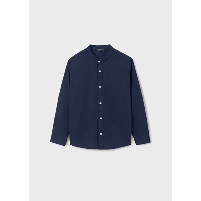 Long sleeve mao collar shirt - NAVY BLUE 14Y