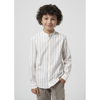 Long-sleeved shirt with striped mao collar - OCHER 10Y
