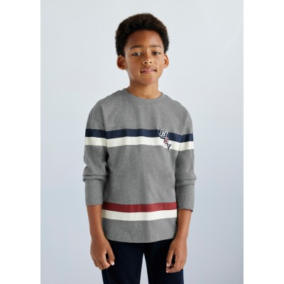 Μπλούζα μακρυμάνικη λωρίδες print - ΓΚΡΙ 16Y