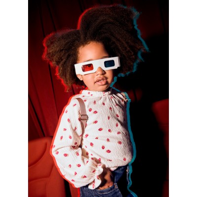 Long-sleeved blouse in checkered fabric - RED 8Y
