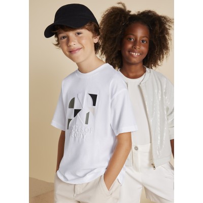 Short-sleeved embossed blouse - WHITE 16Y
