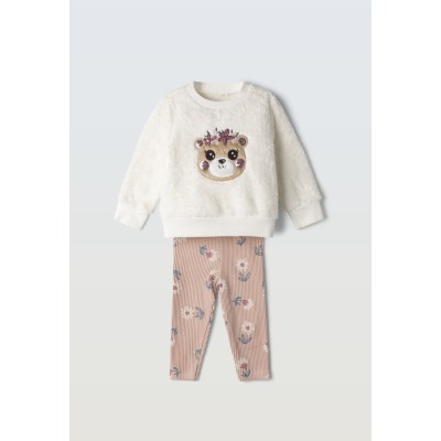 Leggings set with ribbon - CREAM 9M