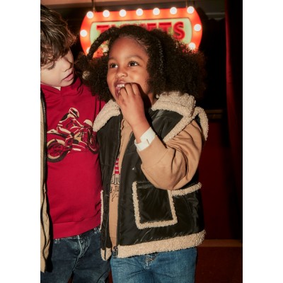 Contrast sheepskin vest - BLACK 4Y