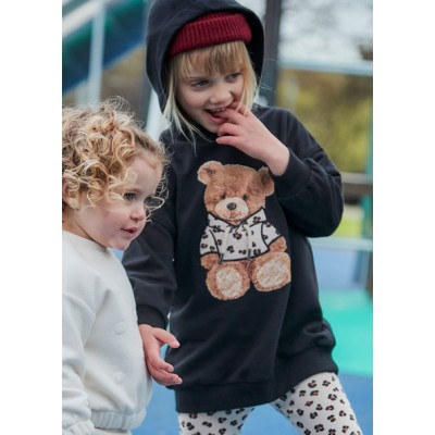 Hooded sweatshirt dress - BLACK 4Y