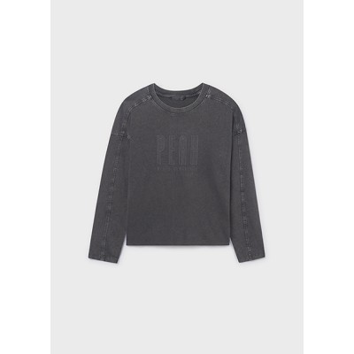 Long sleeve blouse with applique embroidery - BLACK 12Y