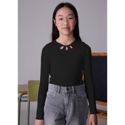 Long sleeve cut out blouse - BLACK 10Y
