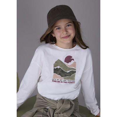 Long sleeve blouse with pattern - BEIGE 12Y