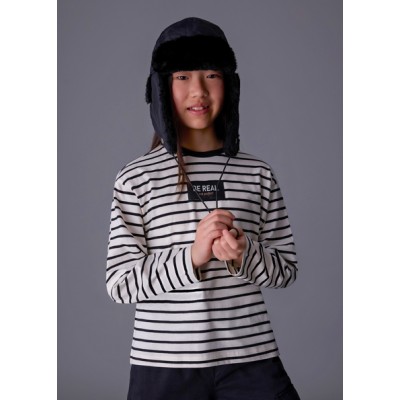 Long sleeve striped overs blouse - BLACK 18Y