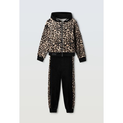 Velvet jumpsuit with cardigan set - BLACK 8Y