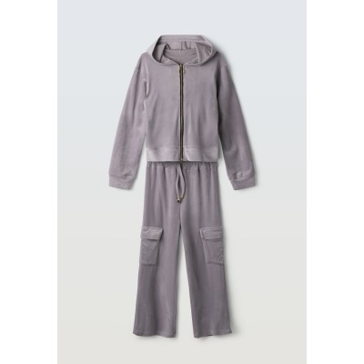 Velvet jumpsuit with cardigan set - LILAC 6Y