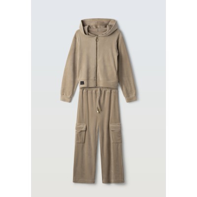 Velvet jumpsuit with cardigan set - CAMEL 8Y