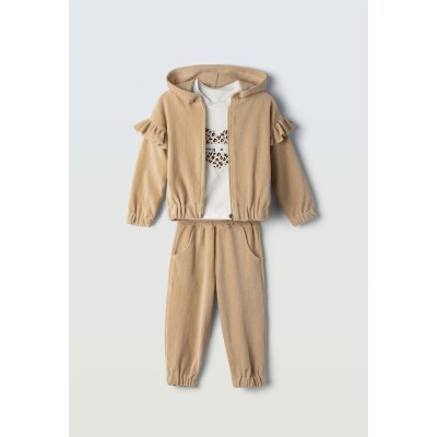 Velvet jumpsuit set 3pcs. - BEIGE 5Y