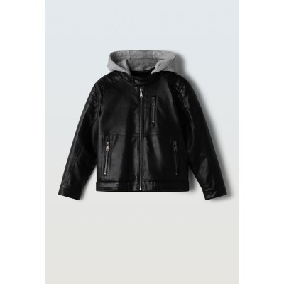 Leatherette jacket - BLACK 8Y