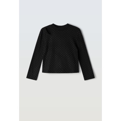 Blouse with rhinestones - BLACK 8Y