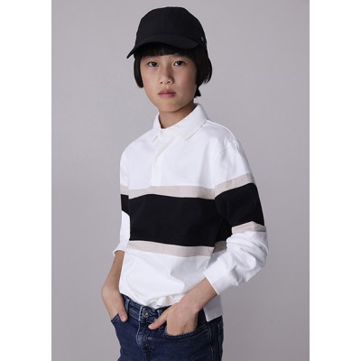 Long sleeve blocking polo shirt - CREAM 18Y