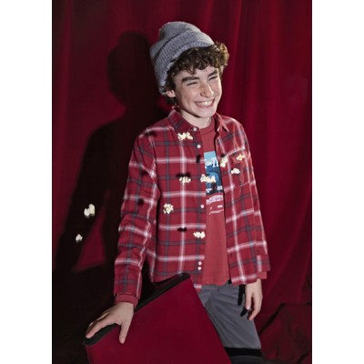 Checked jersey shirt - BURGUNDY 18Y