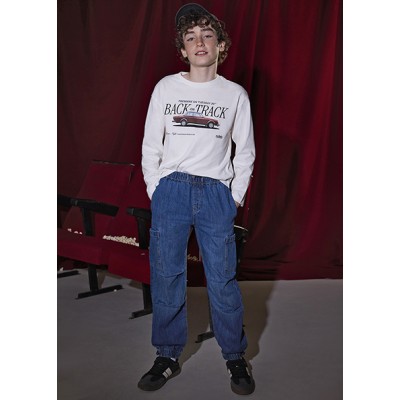 Παντελόνι denim cargo parachute - ΓΚΡΙ 10Y