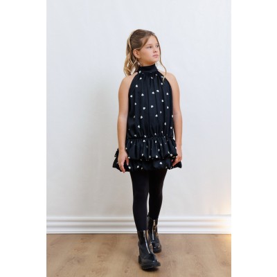 Heart print dress - BLACK 11/12Y
