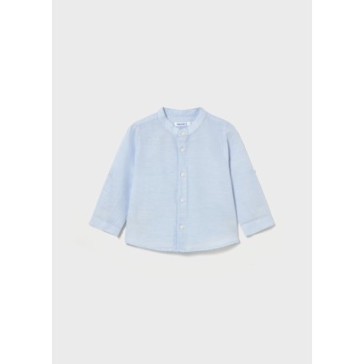 Πουκάμισο μακρυμάνικο λινό γιακάς μάο - ΓΑΛΑΖΙΟ 12M