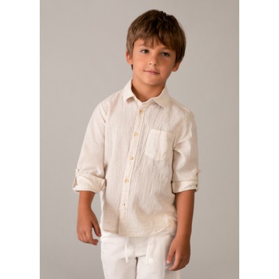 Long-sleeved linen collar shirt - BEIGE 3Y