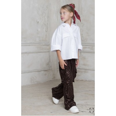Sequin cargo pants - BROWN 5/6Y