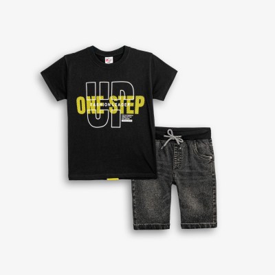 Sweatshirt and denim shorts set - BLACK 16Y