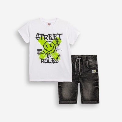 Σετ φούτερ τζιν βερμούδα - ΛΕΥΚΟ 16Y