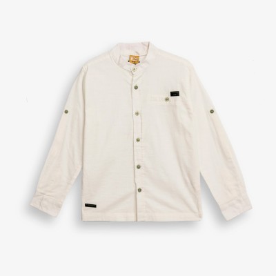 Linen evening shirt with Mao collar - CREAM 10Y