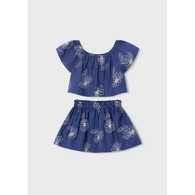 Σετ φούστα λινή σταμπωτή - ΜΠΛΕ 7Y