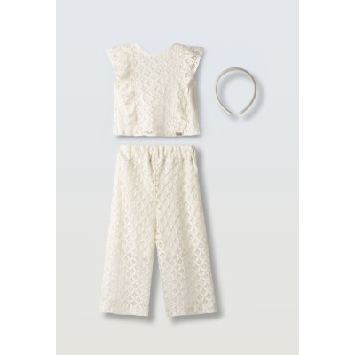 Σετ παντελόνα με δαντέλα - ΕΚΡΟΥ 3Y