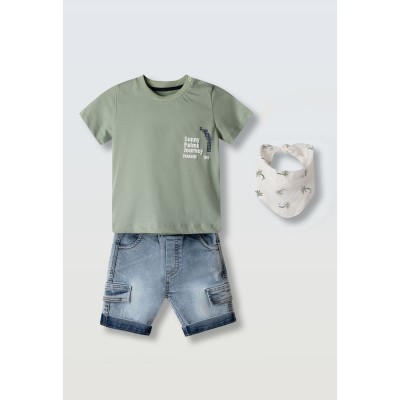 Σετ βερμούδα τζιν με φουλάρι - ΧAKI 6M