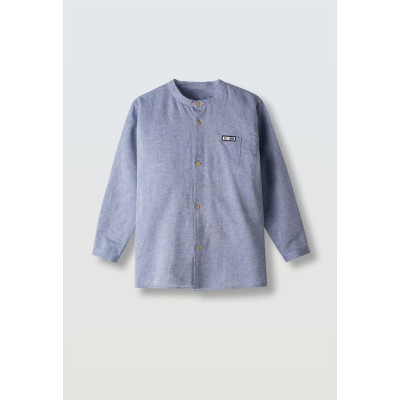 Mao collar shirt - BLUE 6Y