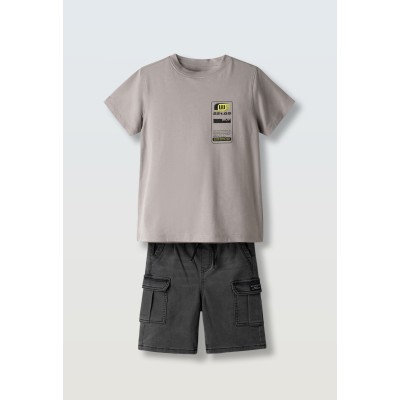 Black denim bermuda shorts set - CHARCOAL 10Y