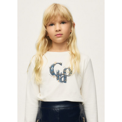 T-Shirt μακρυμάνικο basic - ΚΡΕΜ 8Y