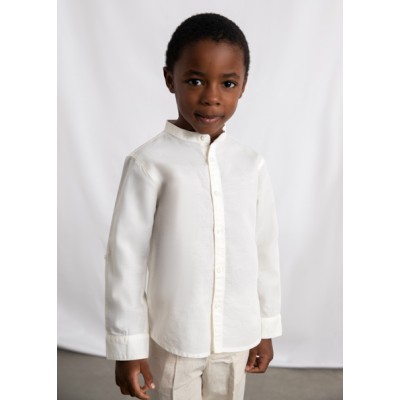 Πουκάμισο μακρυμάνικο λινό γιακάς μαο - ΚΡΕΜ 10Y