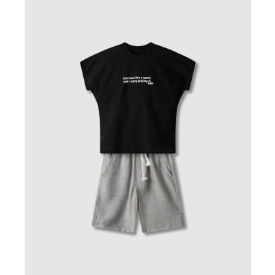 Σετ βερμούδα τυπου λινή - ΜΑΥΡΟ 16Y