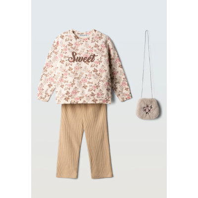 Bell-bottom leggings set - BEIGE 3Y