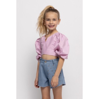 Μπλούζα ριγέ με άνοιγμα ροζ - ΡOZ 11/12Y