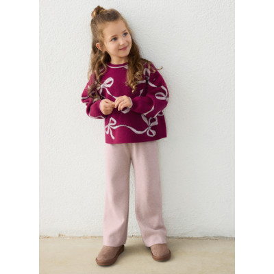 Long knitted pants set - BURGUNDY 5Y