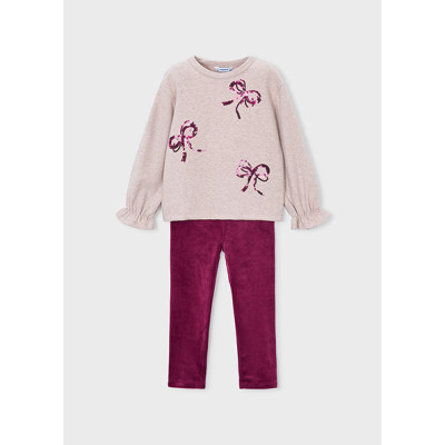 Leggings, sweatshirt and ribbons set - BURGUNDY 9Y