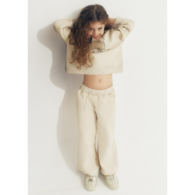 Dog applique jumpsuit set - BEIGE 4Y