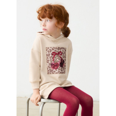 Hooded sweatshirt dress - BEIGE 4Y