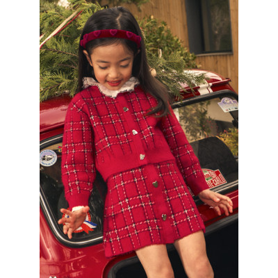 Knitted fur skirt set - RED 6Y