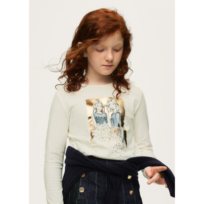 Long sleeve silkscreen blouse - CREAM 8Y