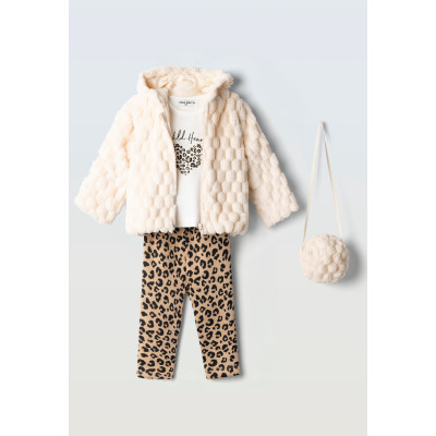 3-piece set of leggings with fur - CREAM 12M