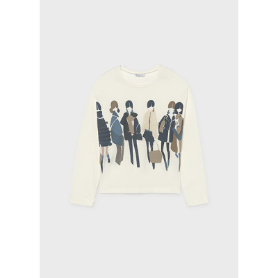 Long sleeve silkscreen blouse - CREAM 16Y